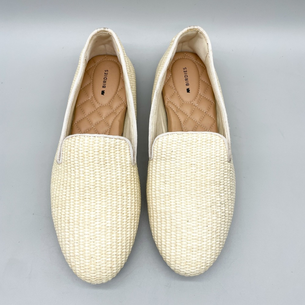 Birdies Womens 10 Starling Loafer Flats Ivory Cream Woven Raffia Pointed Coastal